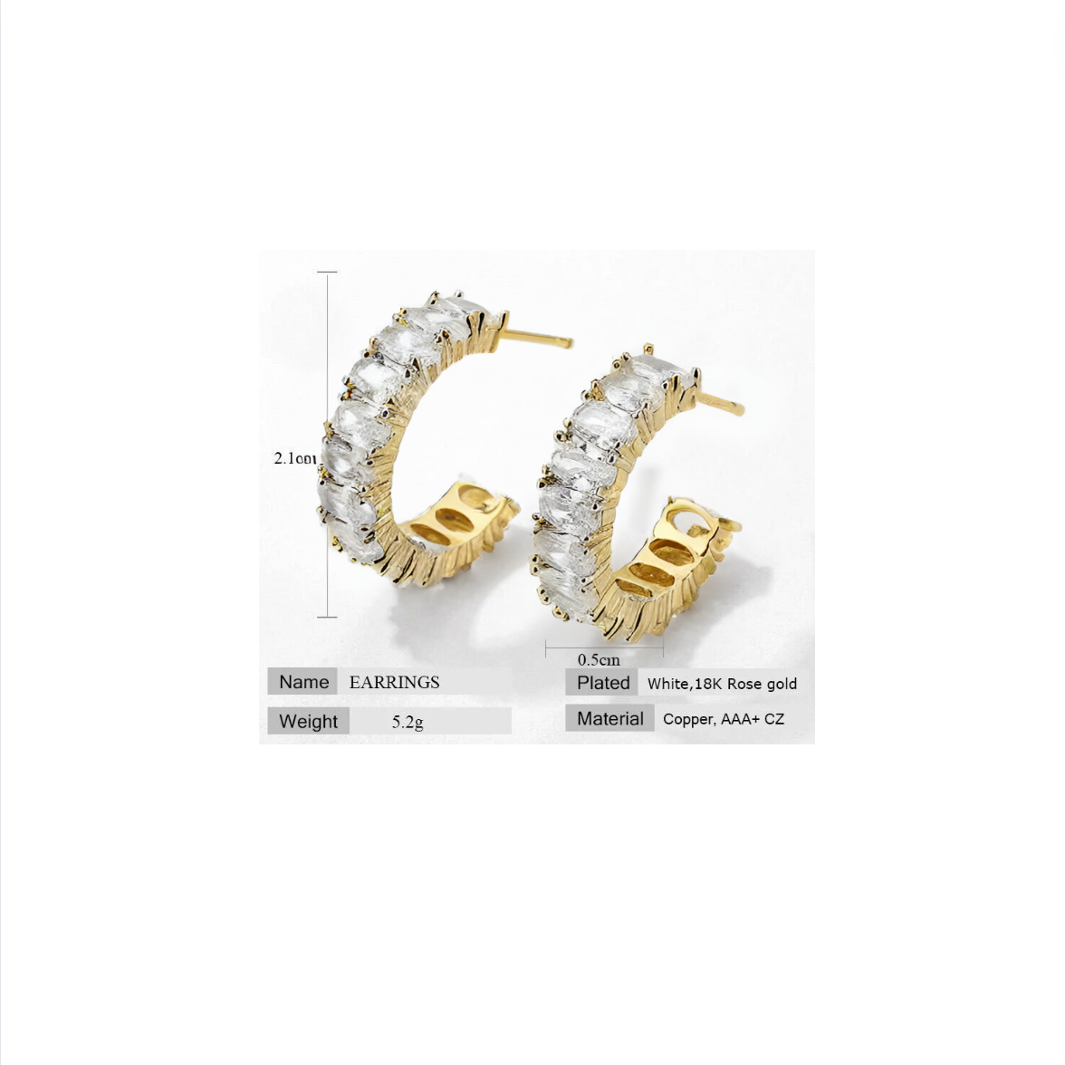 A pair of gold-plated hoop earrings with gold accents and bullet-clutch back, displayed against a white background.