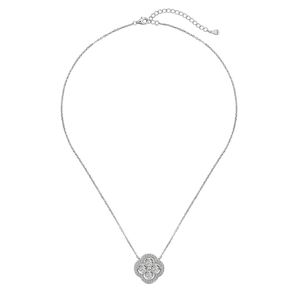 A gold-plated clover necklace with 5A-grade zircon stones on a silver chain.