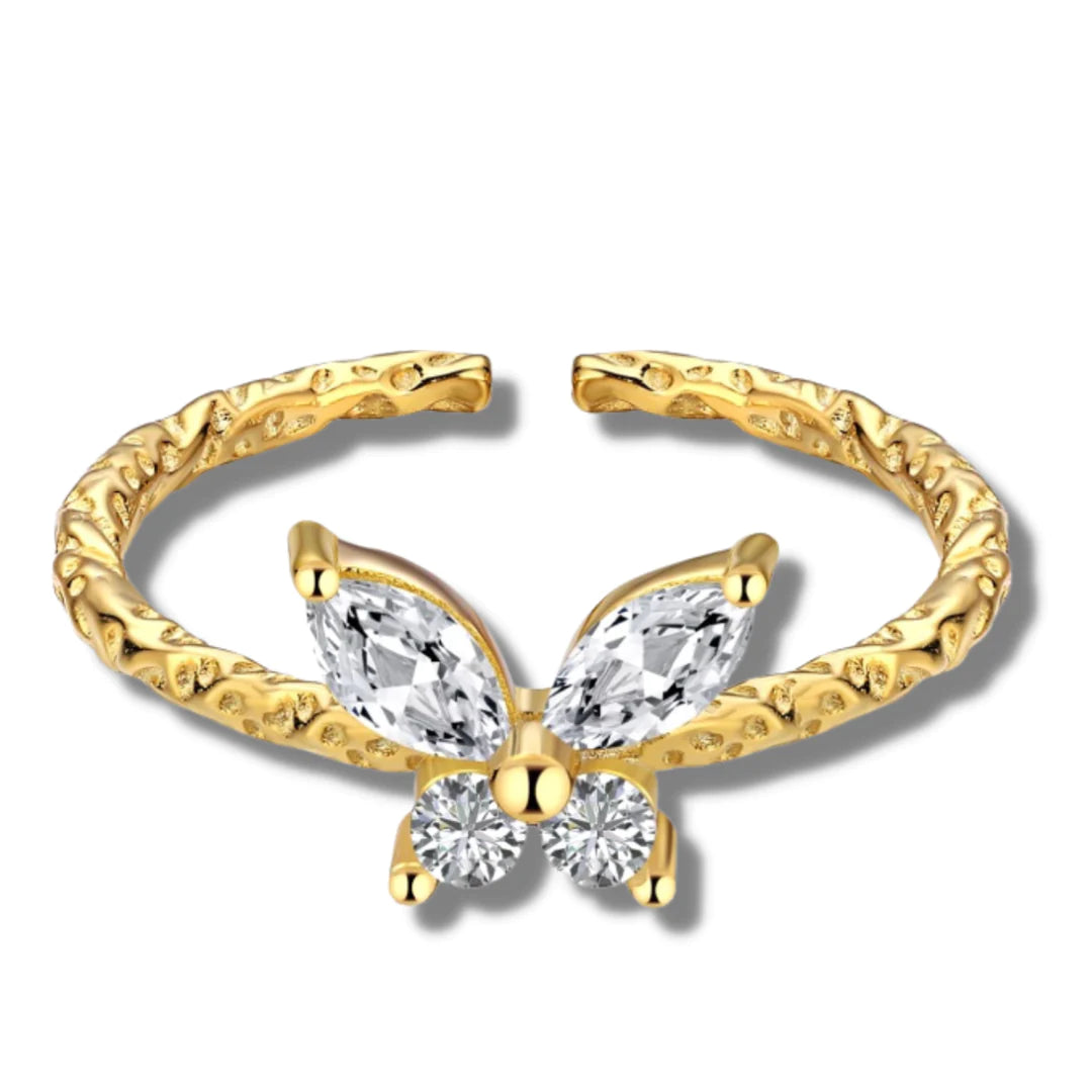 18K Gold Plated 5A CZ - Butterfly (Adjustable) Ring