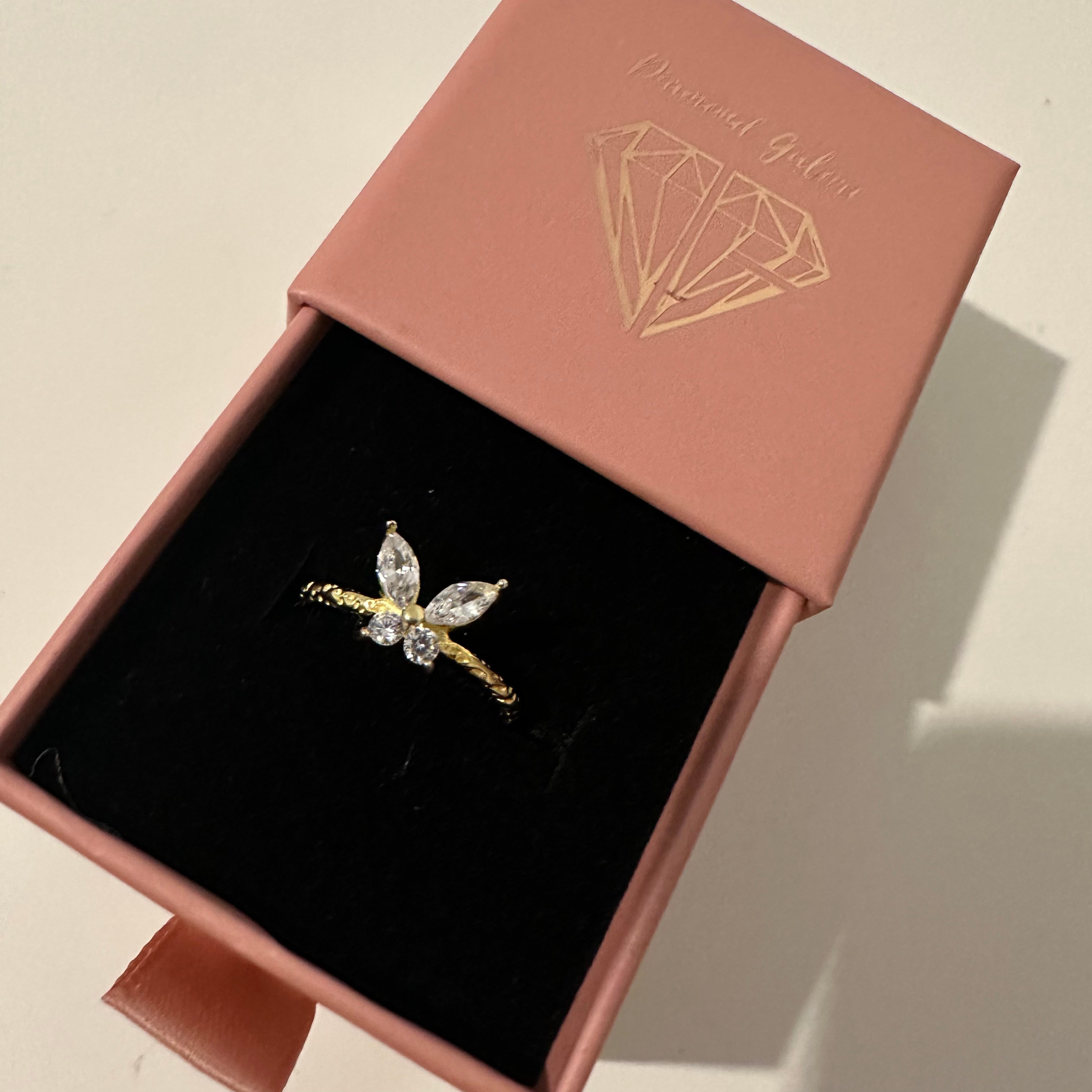 18K Gold Plated 5A CZ - Butterfly (Adjustable) Ring