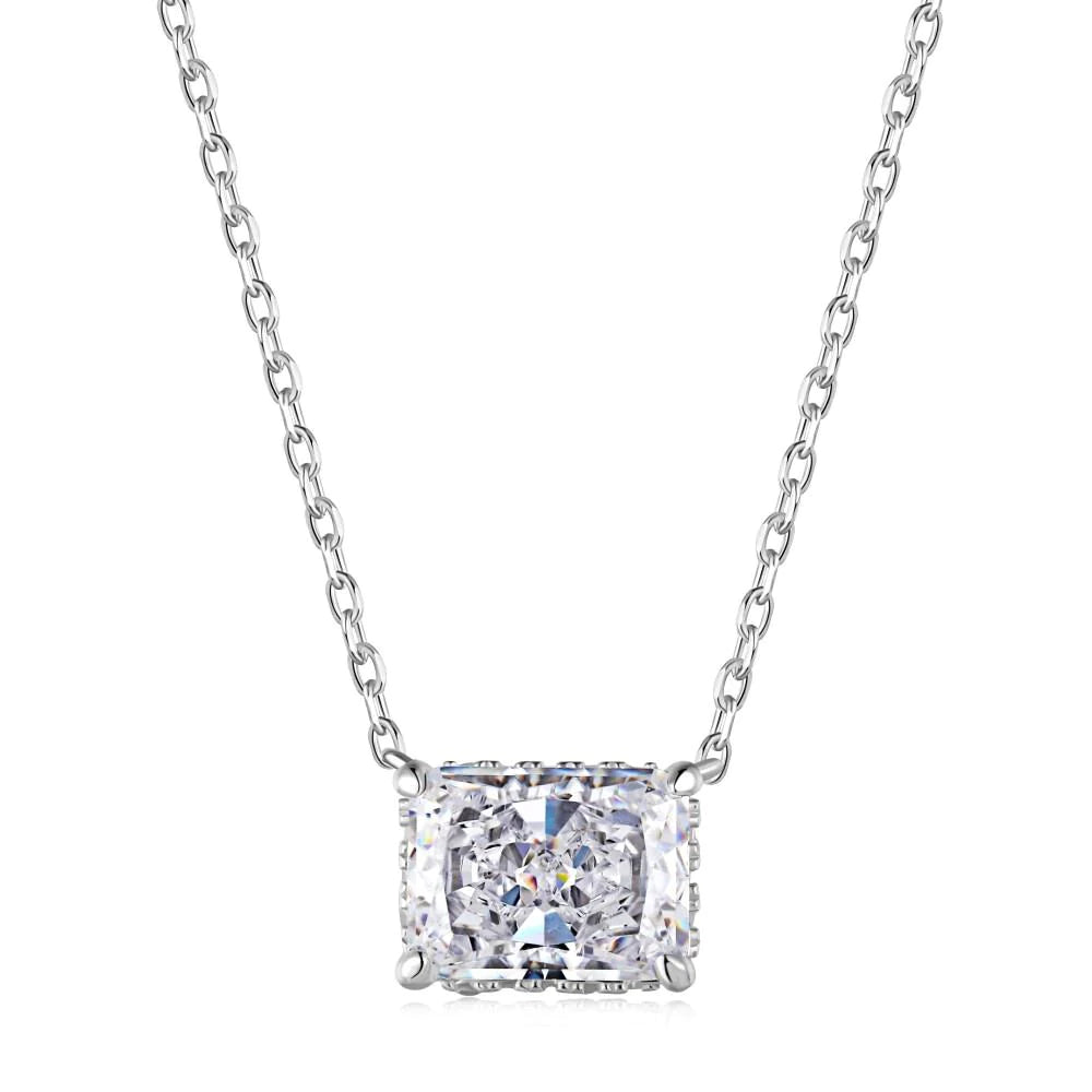 2.0 ct Rectangle Radiant 8A CZ - Crushed Ice Necklace (Rhodium Plated)