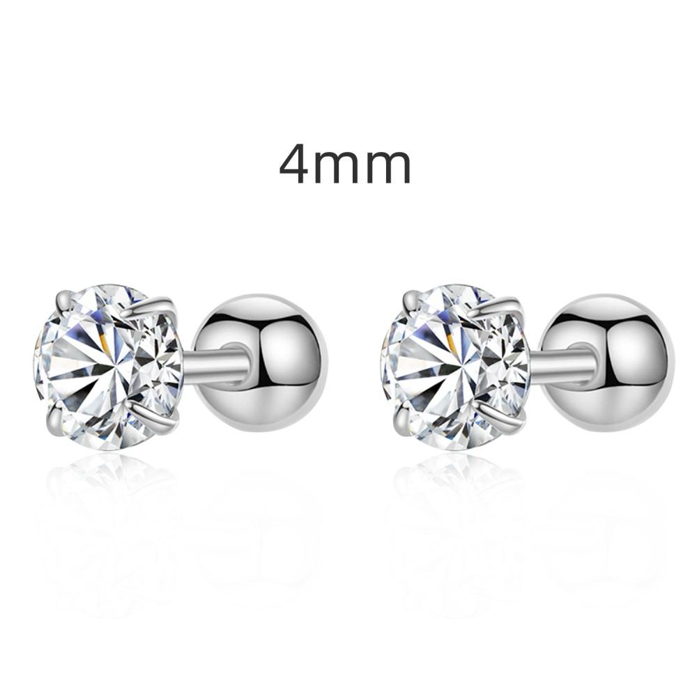 A pair of 4mm gold-plated barbell stud silver earrings featuring a clear, faceted gemstone on the end.
