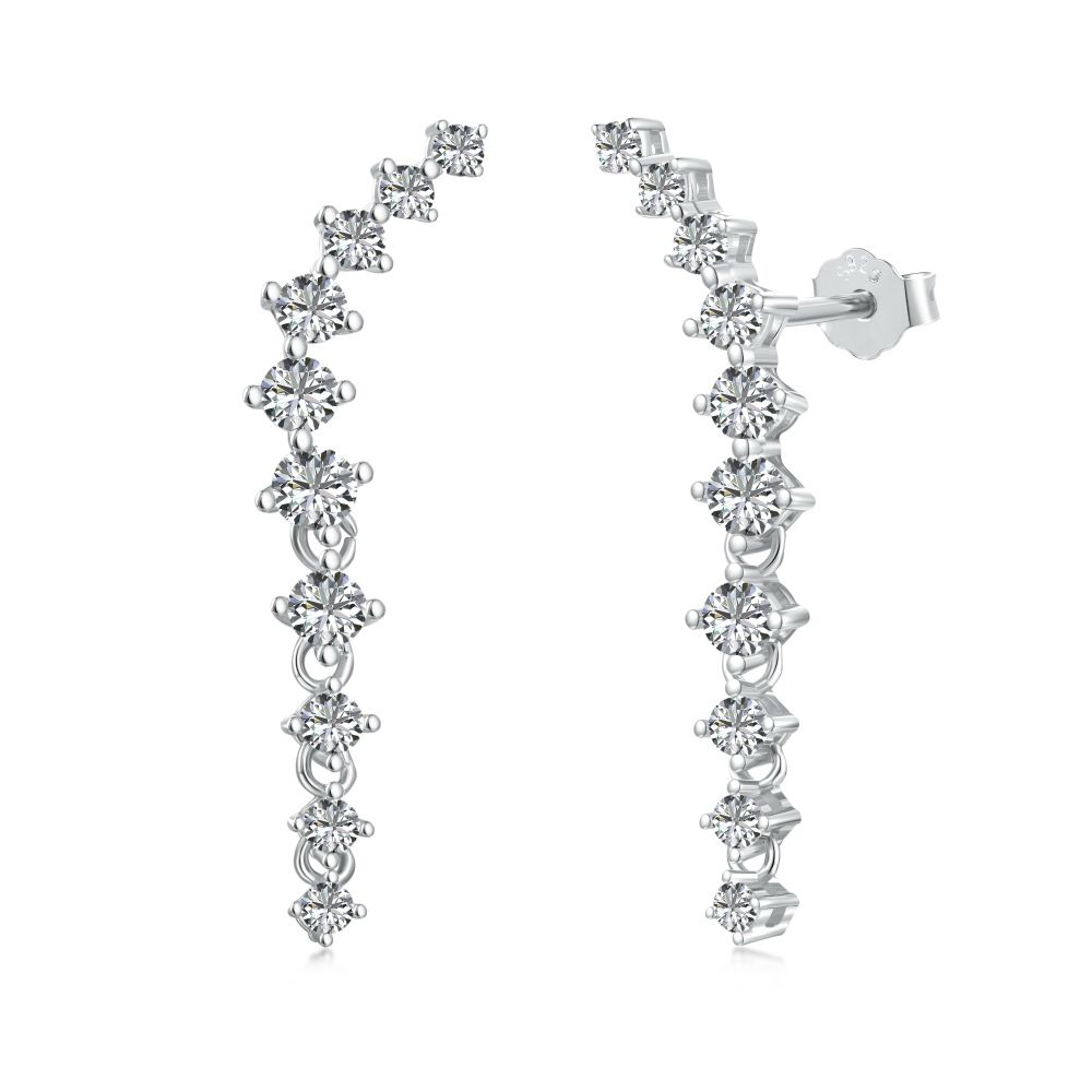 A pair of sophisticated drop earrings featuring a series of cubic zirconia stones set in a hoop design, crafted from 925 Sterling Silver.