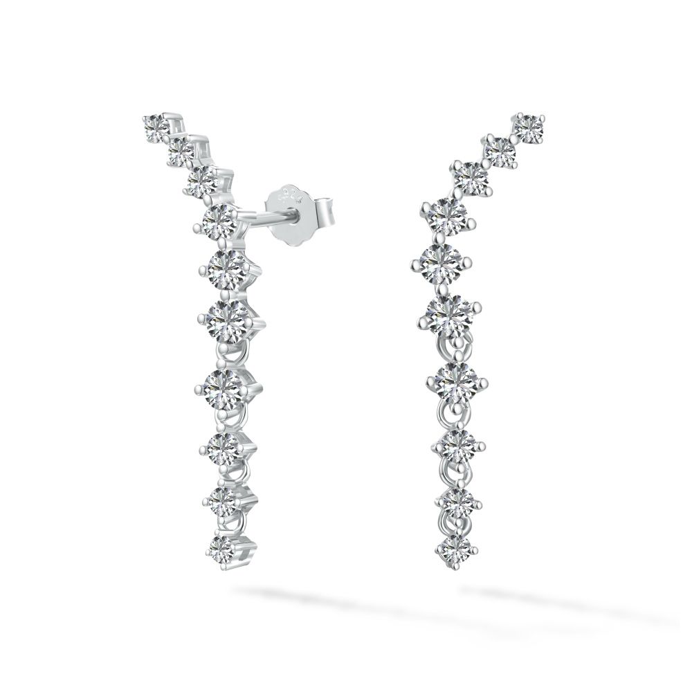 A pair of sophisticated drop earrings featuring a series of cubic zirconia stones set in a hoop design, crafted from 925 Sterling Silver.